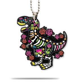 Gearhumans 3D Sugar Skull Dinosaur Custom Car Hanging