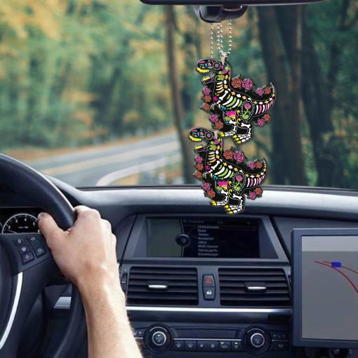 Gearhumans 3D Sugar Skull Dinosaur Custom Car Hanging