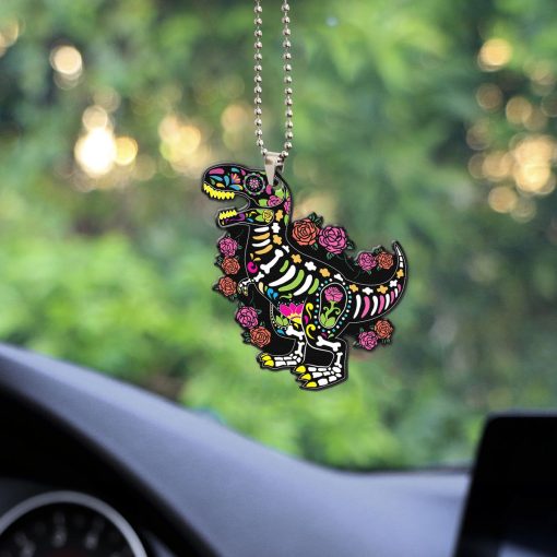 Gearhumans 3D Sugar Skull Dinosaur Custom Car Hanging
