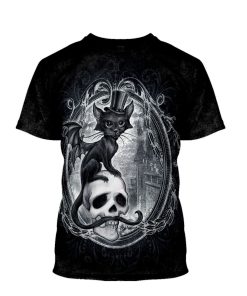 Gearhumans 3D Halloween Vampire Cat Witchy Custom Bleached Tshirt
