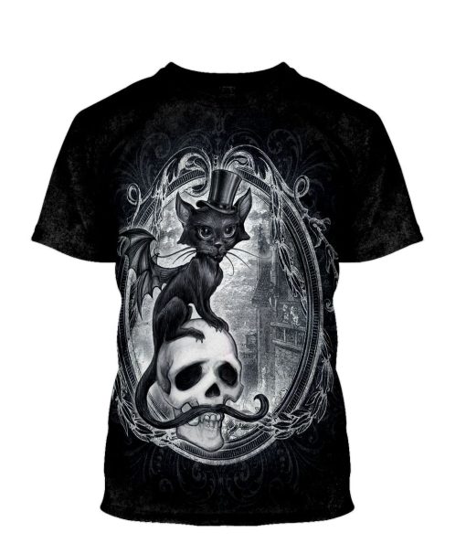 Gearhumans 3D Halloween Vampire Cat Witchy Custom Bleached Tshirt