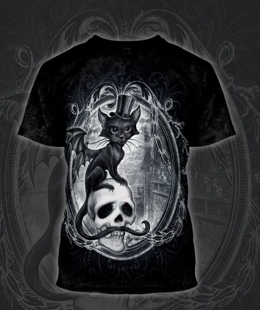 Gearhumans 3D Halloween Vampire Cat Witchy Custom Bleached Tshirt - Image 3