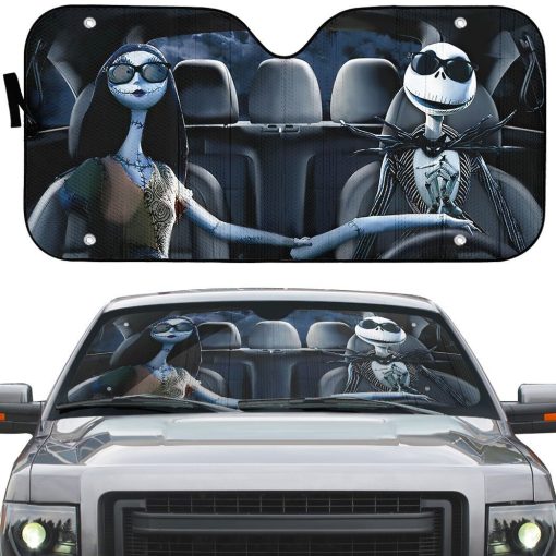 Gearhumans 3D Nightmare Before Christmas Jack And Sally Custom Car Auto Sunshade - Image 2