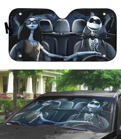 Gearhumans 3D Nightmare Before Christmas Jack And Sally Custom Car Auto Sunshade - Image 3