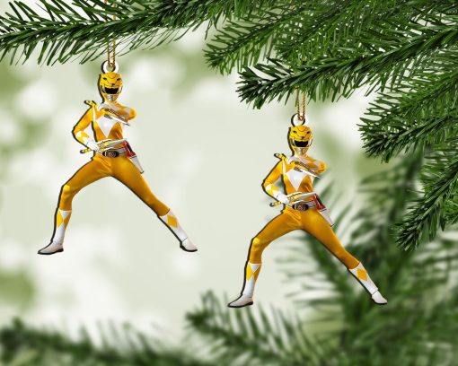 Gearhumans 3D Mighty Morphin Yellow Power Rangers Custom Christmas Ornament - Image 2