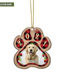 Alternative view of Gearhumans 3D Christmas Dog Paw Ornament Custom Name Custom Photo Wood Ornament
