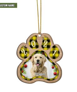 Gearhumans 3D Christmas Dog Paw Ornament Custom Name Custom Photo Wood Ornament