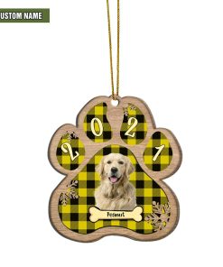 Gearhumans 3D Christmas Golden Retriever Paw Custom Name Wood Ornament
