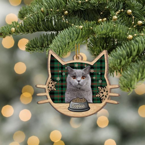 Gearhumans 3D Happy Cat On Christmas Day Custom Name Custom Photo Wood Ornament - Image 7