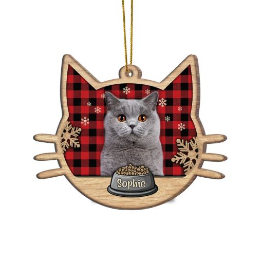 Gearhumans 3D Happy Cat On Christmas Day Custom Name Custom Photo Wood Ornament - Image 3