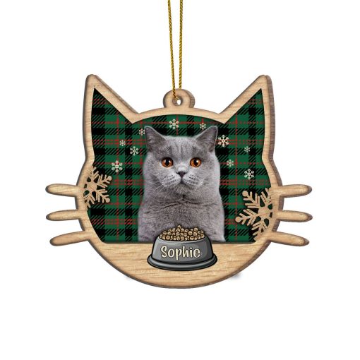 Gearhumans 3D Happy Cat On Christmas Day Custom Name Custom Photo Wood Ornament - Image 4