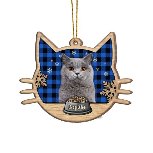 Gearhumans 3D Happy Cat On Christmas Day Custom Name Custom Photo Wood Ornament - Image 2