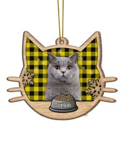Gearhumans 3D Happy Cat On Christmas Day Custom Name Custom Photo Wood Ornament