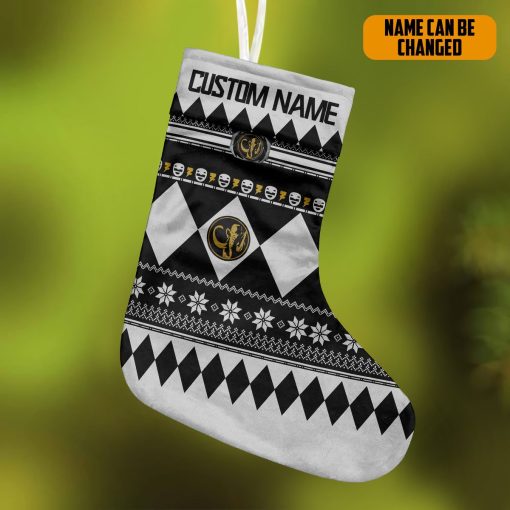 Gearhumans 3D Black Mighty Morphin Power Ranger Ugly Custom Name Christmas Socks - Image 3