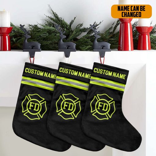 Gearhumans 3D Christmas Firefighter Custom Name Christmas Socks 2 Gearhumans 3D Christmas Firefighter Custom Name Christmas Socks - Image 2