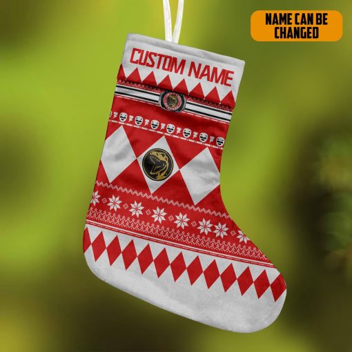 Gearhumans 3D Red Mighty Morphin Power Ranger Ugly Custom Name Christmas Socks - Image 3