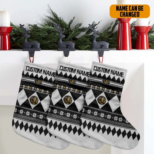 Gearhumans 3D Black Mighty Morphin Power Ranger Ugly Custom Name Christmas Socks - Image 5