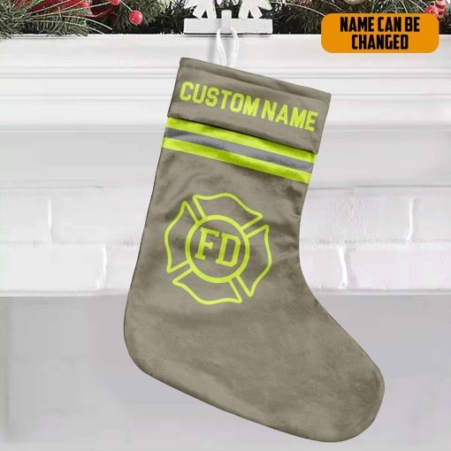 Gearhumans 3D Christmas Firefighter Gray Custom Name Christmas Socks - Image 5