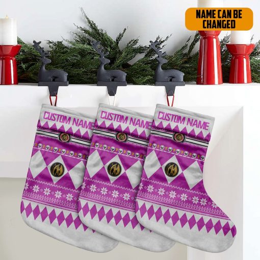 Gearhumans 3D Pink Mighty Morphin Power Ranger Ugly Custom Name Christmas Socks - Image 5