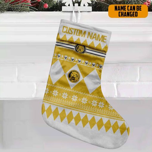 Gearhumans 3D Yellow Mighty Morphin Power Ranger Ugly Custom Name Christmas Socks - Image 4