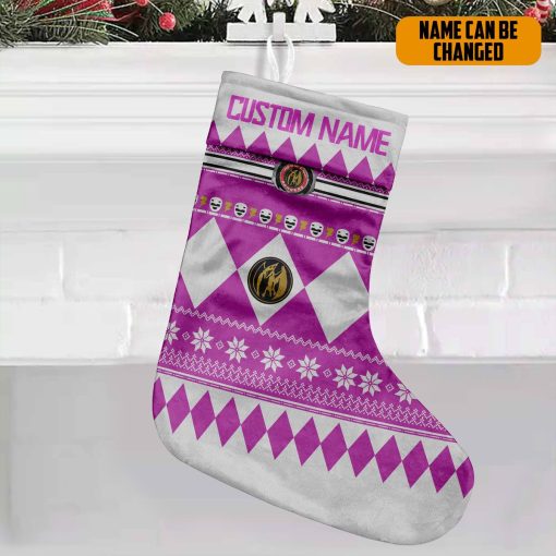 Gearhumans 3D Pink Mighty Morphin Power Ranger Ugly Custom Name Christmas Socks - Image 4
