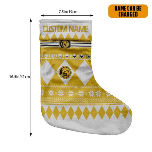 Gearhumans 3D Yellow Mighty Morphin Power Ranger Ugly Custom Name Christmas Socks