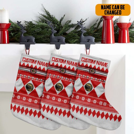 Gearhumans 3D Red Mighty Morphin Power Ranger Ugly Custom Name Christmas Socks - Image 5