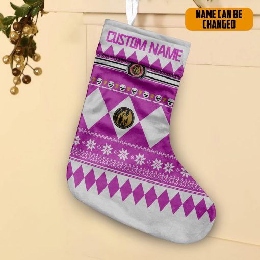 Gearhumans 3D Pink Mighty Morphin Power Ranger Ugly Custom Name Christmas Socks - Image 2