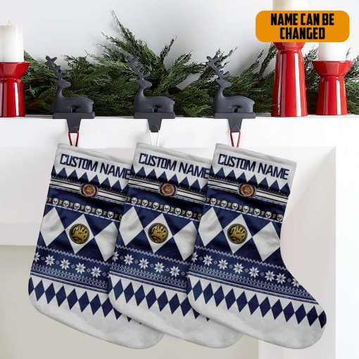 Gearhumans 3D Blue Mighty Morphin Power Ranger Ugly Custom Name Christmas Socks - Image 5