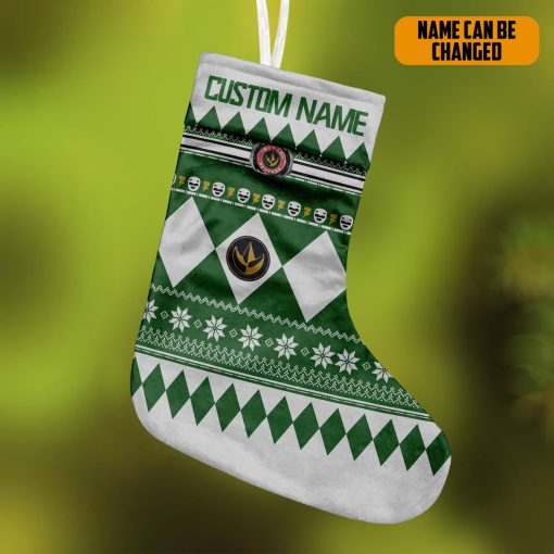 Gearhumans 3D Green Mighty Morphin Power Ranger Ugly Custom Name Christmas Socks