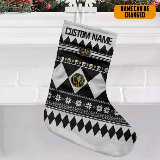 Gearhumans 3D Black Mighty Morphin Power Ranger Ugly Custom Name Christmas Socks - Image 4