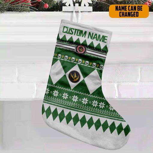 Gearhumans 3D Green Mighty Morphin Power Ranger Ugly Custom Name Christmas Socks