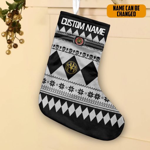 Gearhumans 3D White Mighty Morphin Power Ranger Ugly Custom Name Christmas Socks 2 Gearhumans 3D White Mighty Morphin Power Ranger Ugly Custom Name Christmas Socks - Image 2