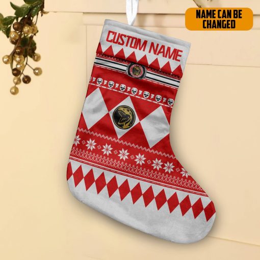 Gearhumans 3D Red Mighty Morphin Power Ranger Ugly Custom Name Christmas Socks - Image 2
