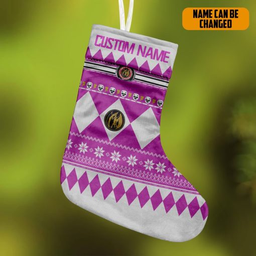 Gearhumans 3D Pink Mighty Morphin Power Ranger Ugly Custom Name Christmas Socks - Image 3