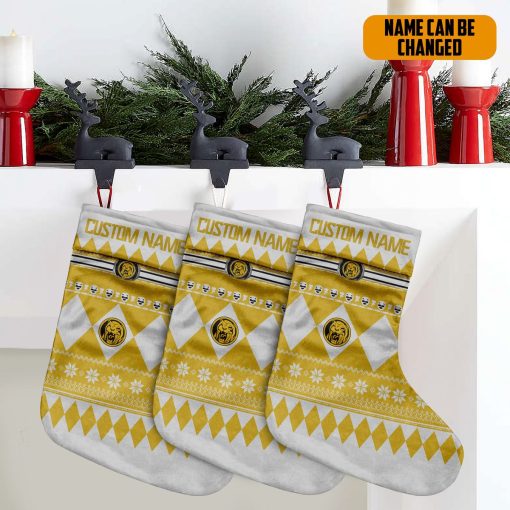 Gearhumans 3D Yellow Mighty Morphin Power Ranger Ugly Custom Name Christmas Socks - Image 5