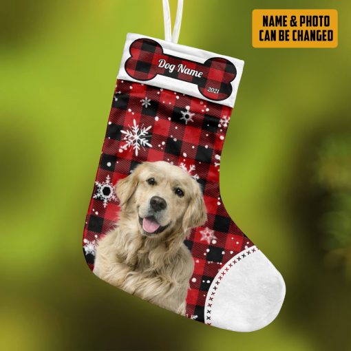 Gearhumans 3D Christmas Dog Custom Photo Custom Name Christmas Socks