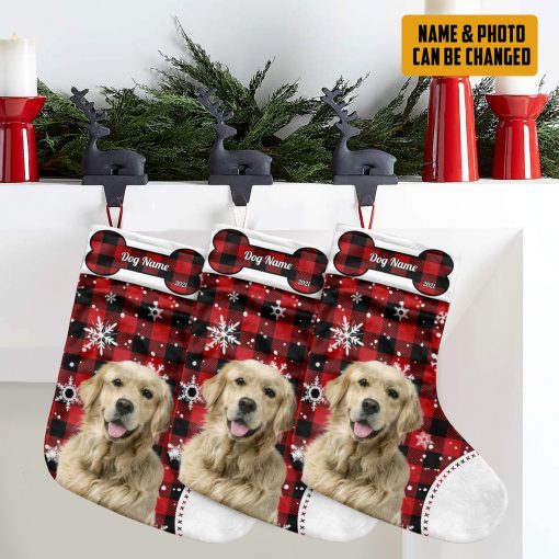 Gearhumans 3D Christmas Dog Custom Photo Custom Name Christmas Socks