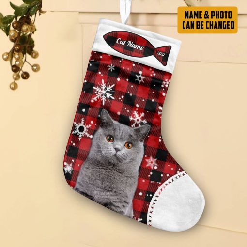 Gearhumans 3D Christmas Cat Custom Photo Custom Name Christmas Socks - Image 7
