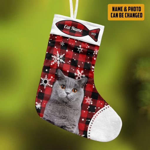 Gearhumans 3D Christmas Cat Custom Photo Custom Name Christmas Socks - Image 8
