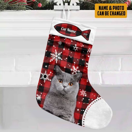 Gearhumans 3D Christmas Cat Custom Photo Custom Name Christmas Socks - Image 9