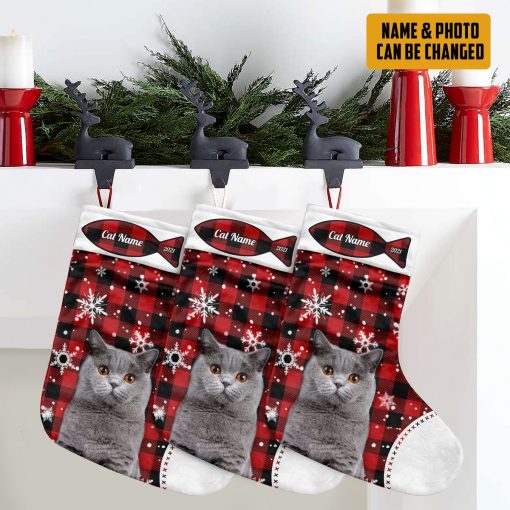 Gearhumans 3D Christmas Cat Custom Photo Custom Name Christmas Socks - Image 2