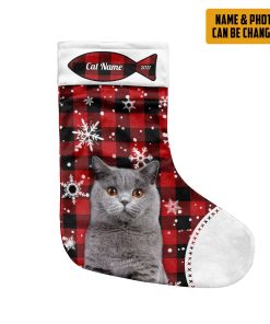 Gearhumans 3D Christmas Cat Custom Photo Custom Name Christmas Socks