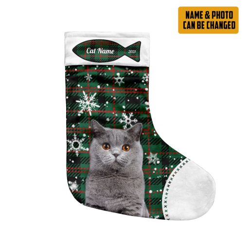 Gearhumans 3D Christmas Cat Custom Photo Custom Name Christmas Socks - Image 4