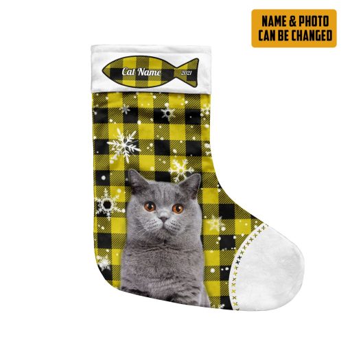 Gearhumans 3D Christmas Cat Custom Photo Custom Name Christmas Socks - Image 3