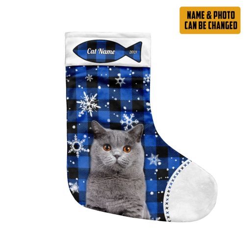 Gearhumans 3D Christmas Cat Custom Photo Custom Name Christmas Socks - Image 5