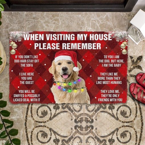 Gearhumans 3D Please Remember Golden Retriever Dog's House Rules Christmas Plaid Version Custom Photo Doormat - Image 6
