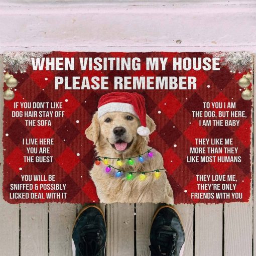 Gearhumans 3D Please Remember Golden Retriever Dog's House Rules Christmas Plaid Version Custom Photo Doormat - Image 7