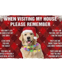 Gearhumans 3D Please Remember Golden Retriever Dog's House Rules Christmas Plaid Version Custom Photo Doormat