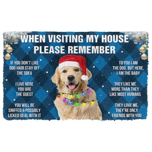 Gearhumans 3D Please Remember Golden Retriever Dog's House Rules Christmas Plaid Version Custom Photo Doormat - Image 2